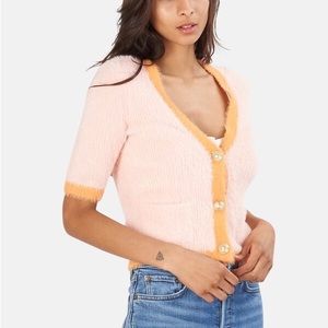 L'AGENCE Susie Half Cardigan in Pink and Orange with Three Quarter Length Sleeve